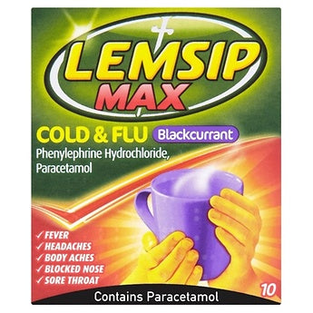 Lemsip Max Cold & Flu Blackcurrant Sachets - 10s