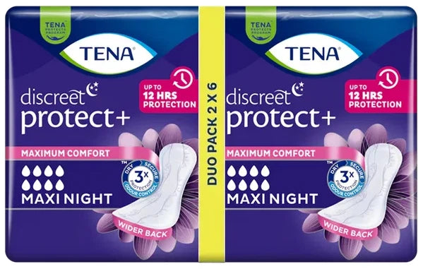 TENA LADY DISCREET MAXI NIGHT DUO PADS - 12S